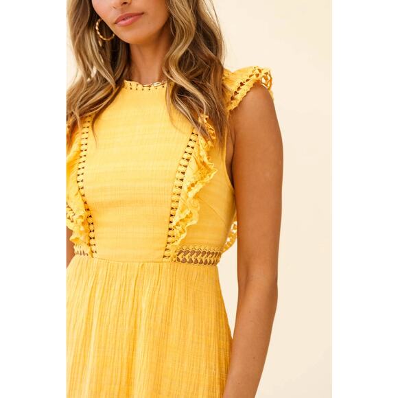 Saints + Secrets Selfie Leslie Reign Sleeveless Lace Up Back Dress Yellow XS - Picture 7 of 13